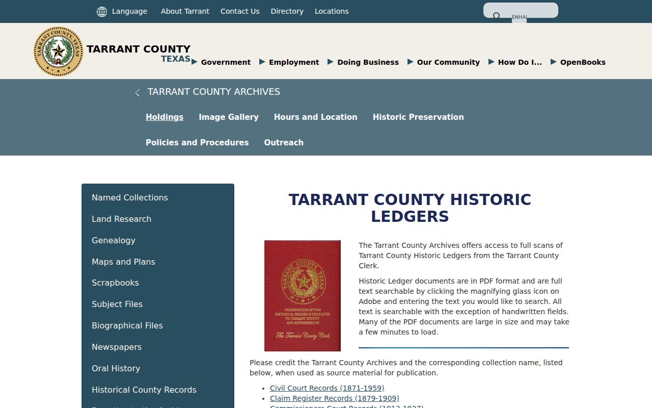 Arlington previous residents research through Tarrant County historic ledger collections