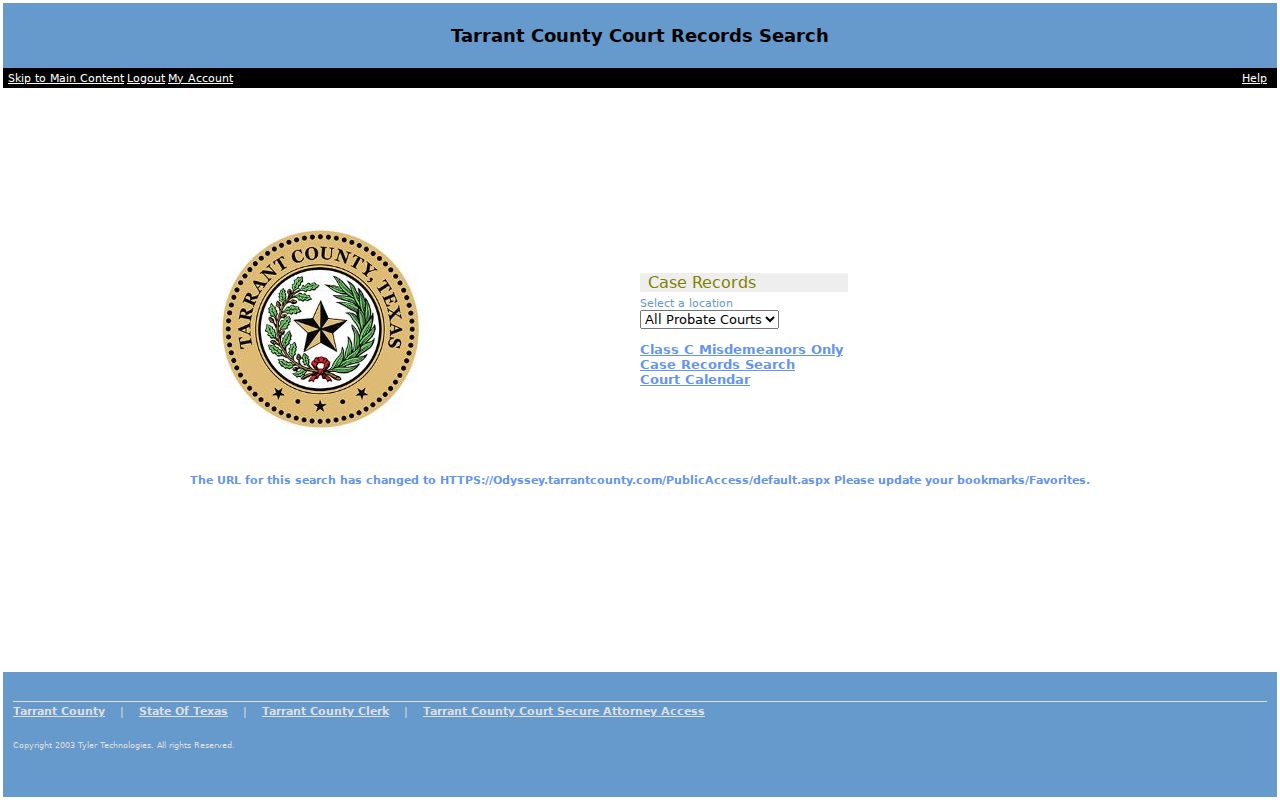 Arlington resident lookup view of Tarrant County Odyssey Public Access