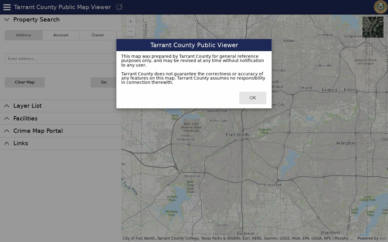 Arlington street directory Tarrant GIS Public Map Viewer search tabs
