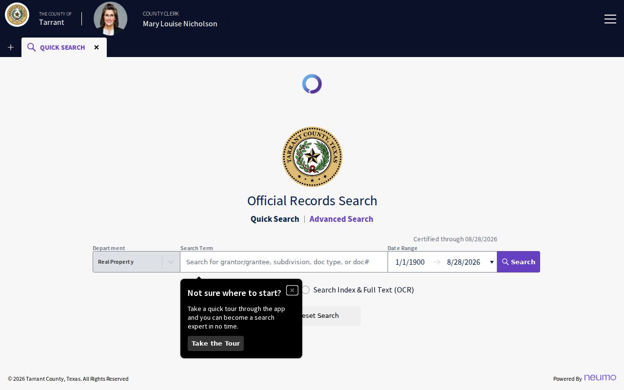 Arlington street directory Tarrant County Official Records Search controls